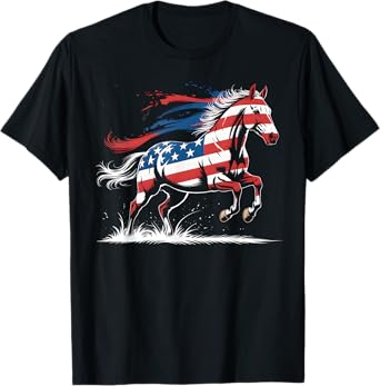 Horse 4th Of July Patriotic Horse Graphic American Flag T-Shirt