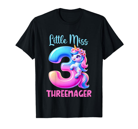 Little Miss Threenager Three 3rd Birthday Girls 3 Years T-Shirt