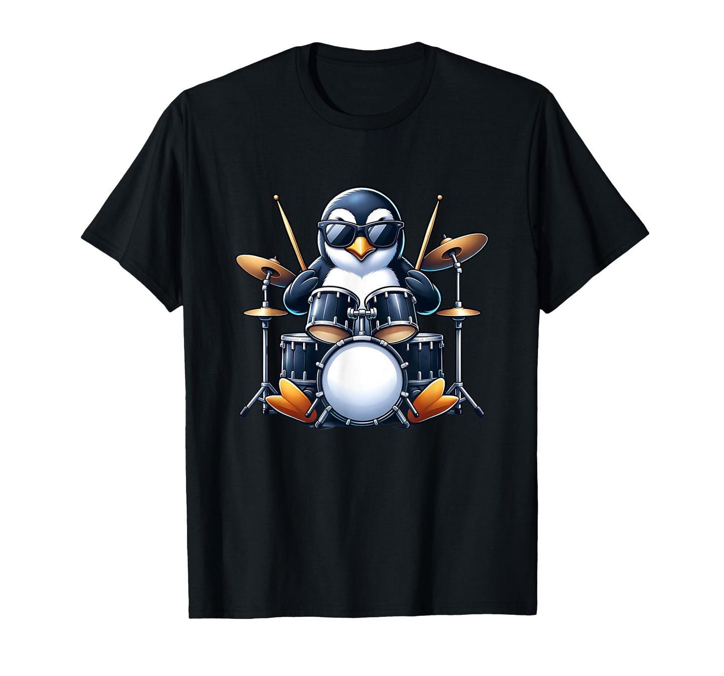 Penguin Playing Drums Rock Band Musician Funny Winter Theme T-Shirt