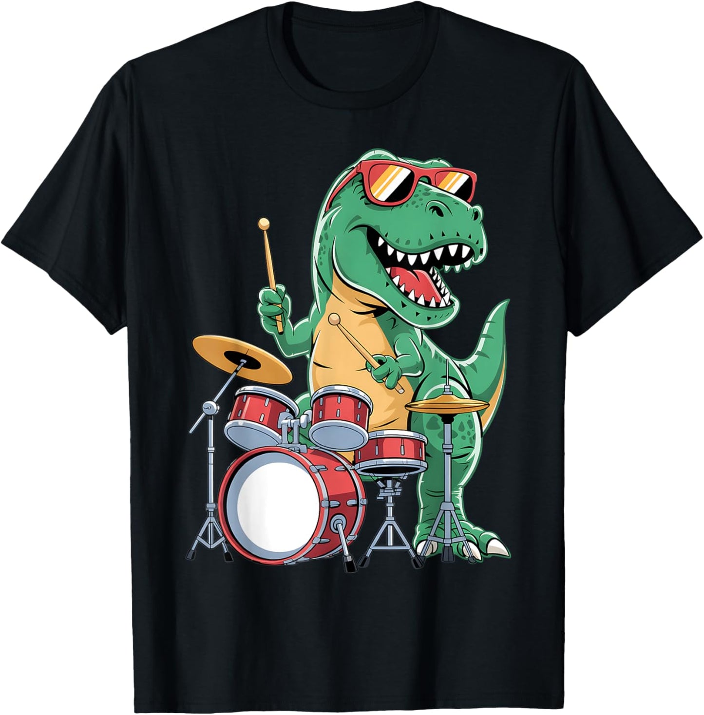 Dinosaur Drummer Boys T Rex Dinosaur Playing Drumset Drums T-Shirt