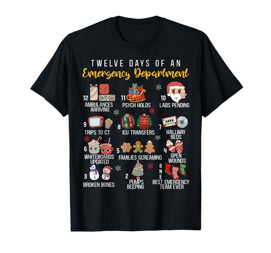 12 Days Of An Emergency Department, ER Nurse Christmas T-Shirt