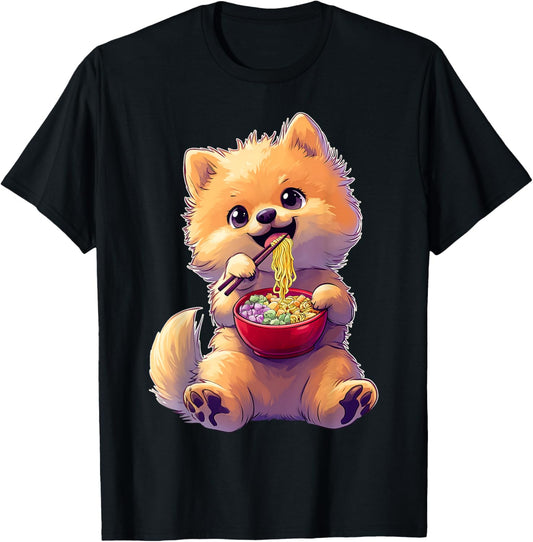 Pomeranian Dog Ramen Japanese Noodles Cute Kawaii T-Shirt