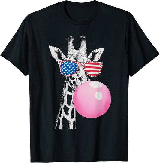 Cool Giraffe with American Flag Sunglasses 4th Of July Gifts T-Shirt