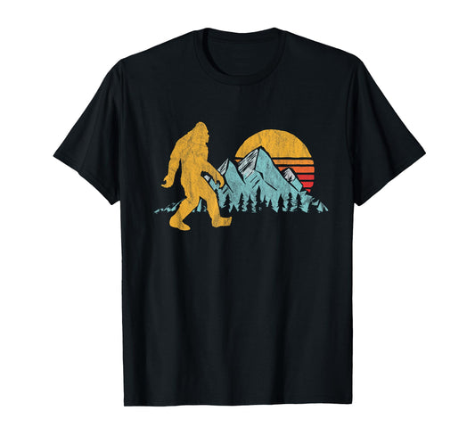 Retro Bigfoot Silhouette Mountain Sun Believe! Graphic T-Shirt