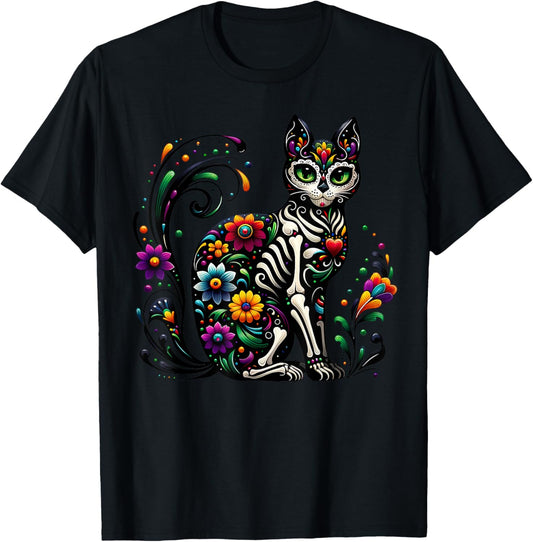 Dia De Los Muertos Cinco De Mayo Cat Sugar Skull Men Women T-Shirt