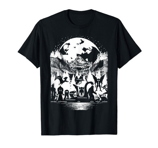 Cryptid Monsters Bigfoot Mothman Dogman Moon Cryptozoology T-Shirt