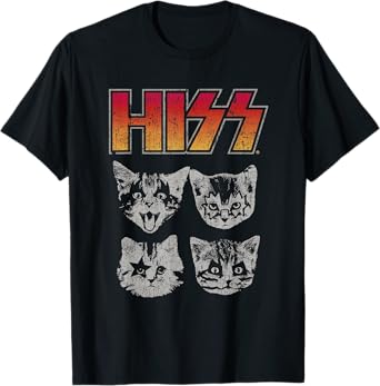 HISS Cat Funny Cats Kittens Rock Music Cat Lover Hiss T-Shirt, Black