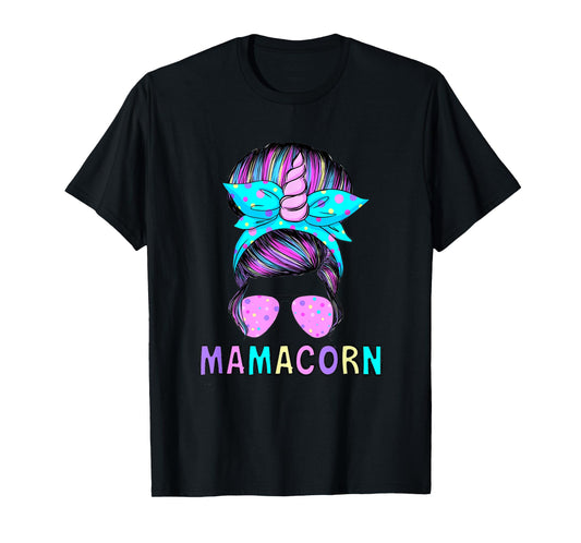 Funny Mamacorn Unicorn Messy Bun Mom Mother's Day Girl Women T-Shirt