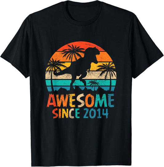 8 Year Old Boy Awesome Since 2014 8th Birthday Dinosaur T-Shirt