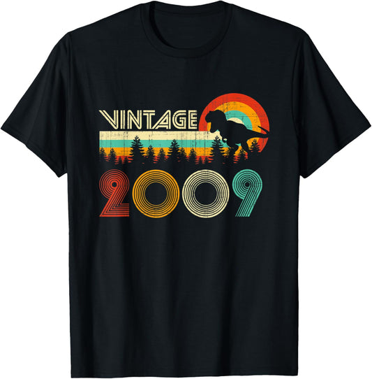 14 Year Old Gifts Boys Vintage 2009 14th Birthday Dinosaur T-Shirt