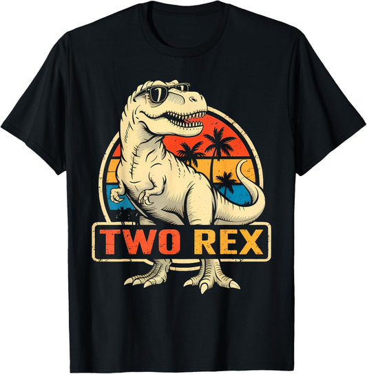 Two Rex 2nd Birthday Boy Second Dinosaur 2 Year Old Boys T-Shirt