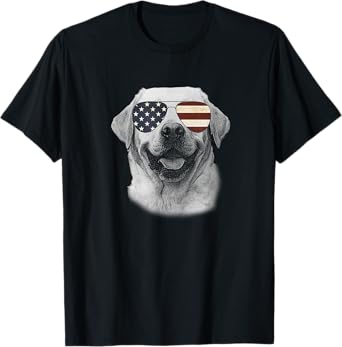 4th July Dog Labrador USA America Flag Sunglasses Shades T-Shirt