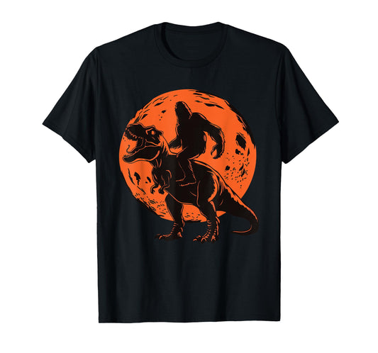 Bigfoot Riding T Rex T-Shirt
