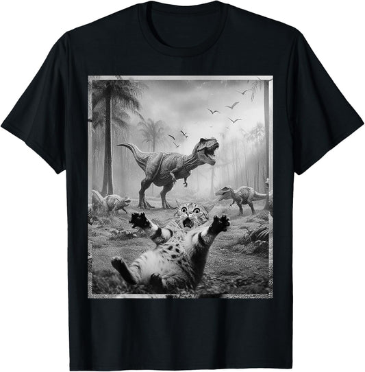 Funny Cat Selfie with T-rex | Hilarious Dinosaur Kitty T-Shirt