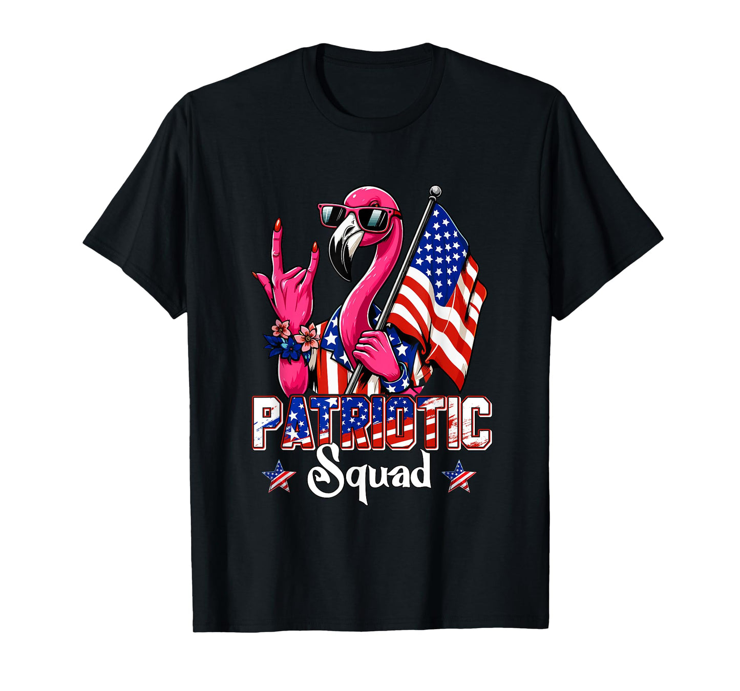 Patriotic Squad Flamingo Sunglasses Rock 4th Of July US Flag T-Shirt
