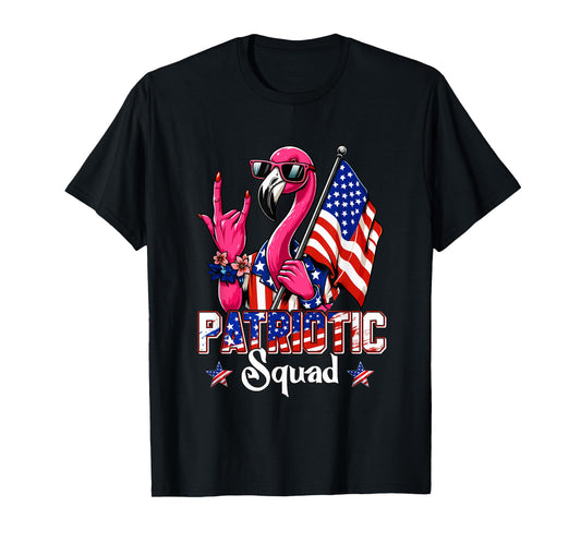 Patriotic Squad Flamingo Sunglasses Rock 4th Of July US Flag T-Shirt