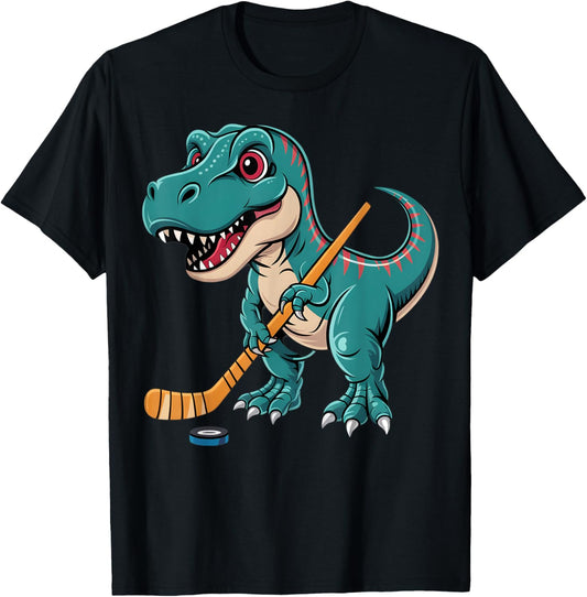Dinosaur Playing Hockey Ice Hockey T Rex Graphic Tee Boys T-Shirt