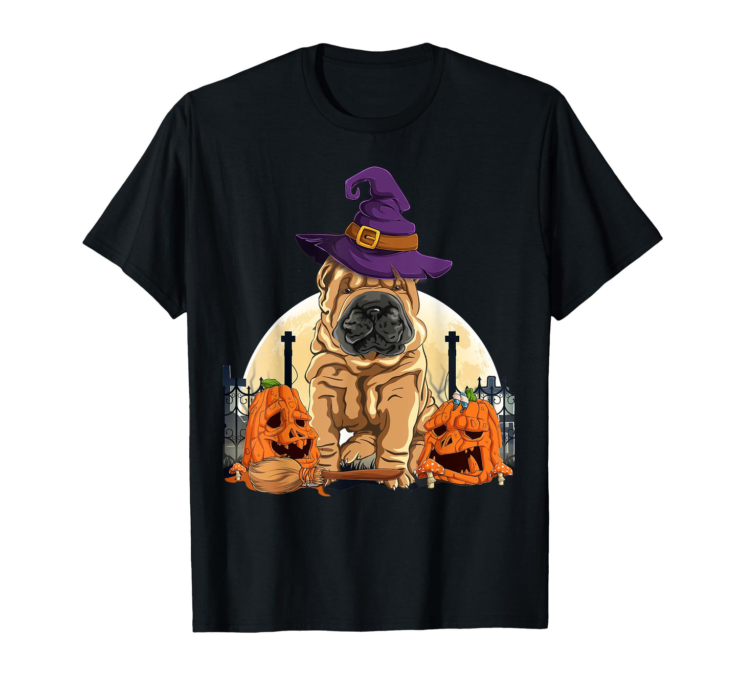 Shar-Pei Halloween Pumpkin & Moon For Dog Lover Shar Pei T-Shirt
