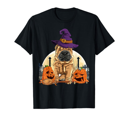 Shar-Pei Halloween Pumpkin & Moon For Dog Lover Shar Pei T-Shirt