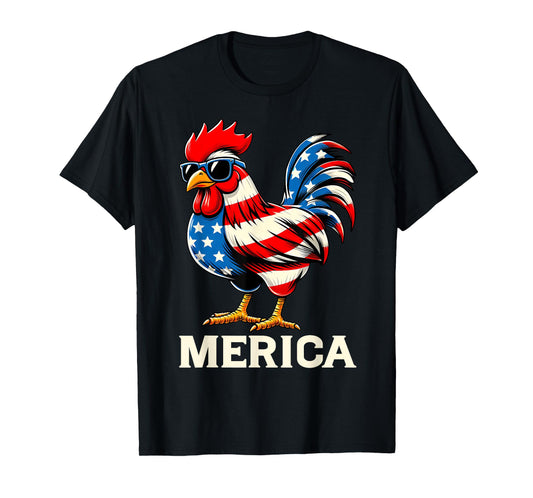 Merica Chicken USA American Flag Happy 4th of July Patriotic T-Shirt