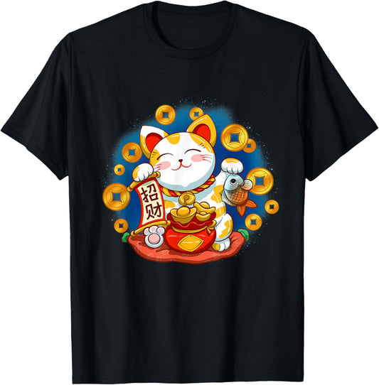 Japanese Lucky Cat Sakura Torii T-Shirt