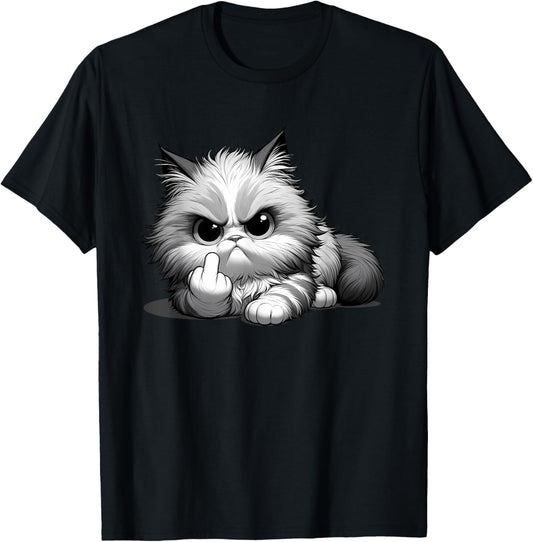 Funny Cat Middle Finger Sarcastic Sassy Grumpy Statement T-Shirt