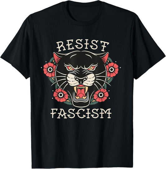Resist Fascism Social Justice Wear Resistance Flower Cat T-Shirt