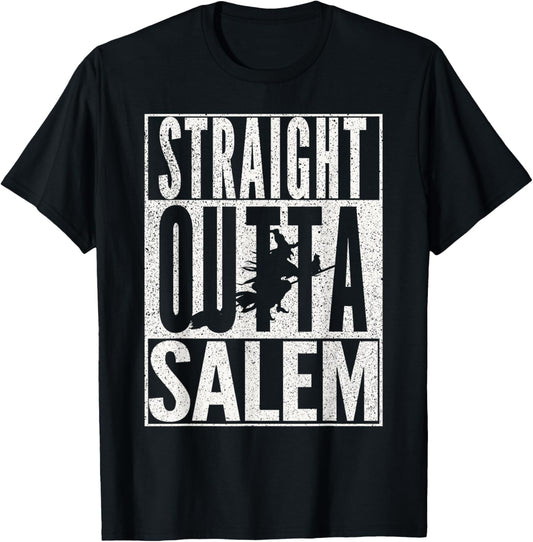 STRAIGHT OUTTA SALEM Halloween Witch Black Cat T-Shirt