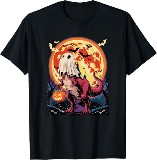 T-Rex Cosplay Boo Carved Pumpkin Basket Halloween Candies T-Shirt