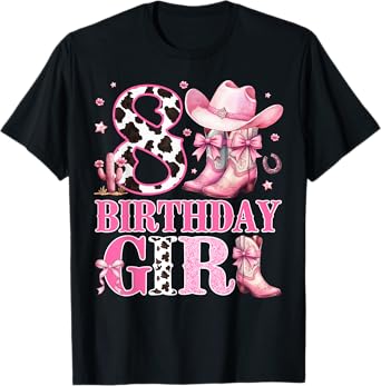 Kids 8th Birthday Girl Rodeo Western Cowgirl Birthday Party T-Shirt