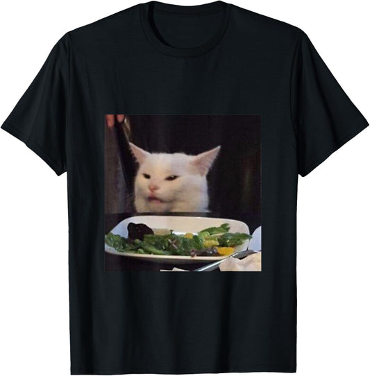 Dinner Table Cat Meme Funny Internet Yelling Confused Gift T-Shirt