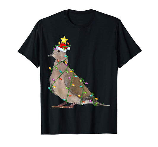 Xmas Tree Lighting Santa Mourning Dove Bird Christmas T-Shirt