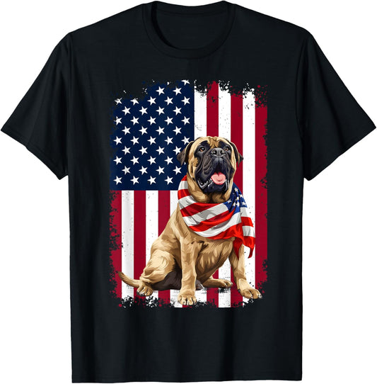English Mastiff American Flag 4th Of July English Mastiff T-Shirt, Small, Black
