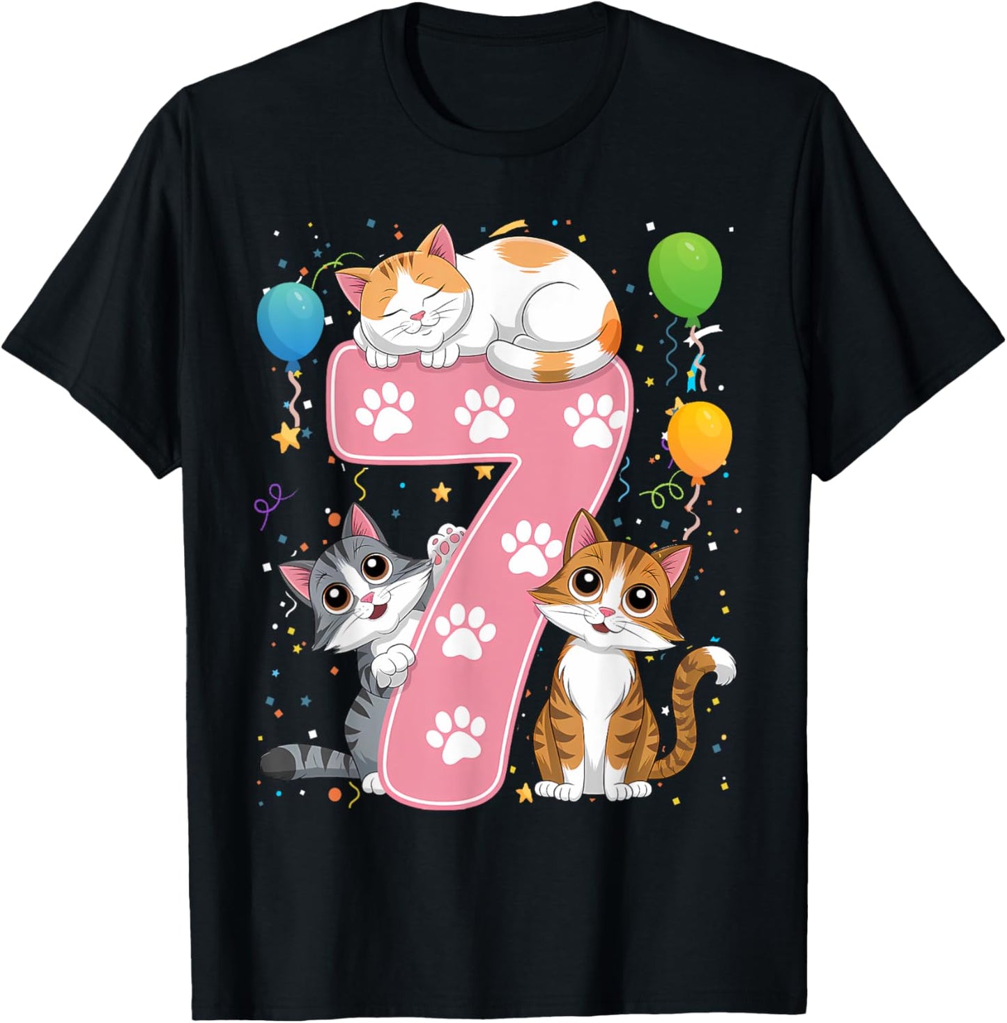 Kids 7th Birthday Girl Cats Outfit 7 Years Old T-Shirt