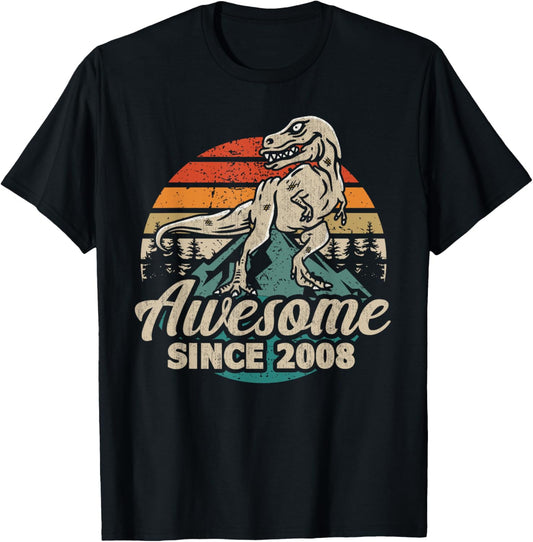17th Birthday Dinosaur 17 year old Awesome Since 2008 T-Shirt