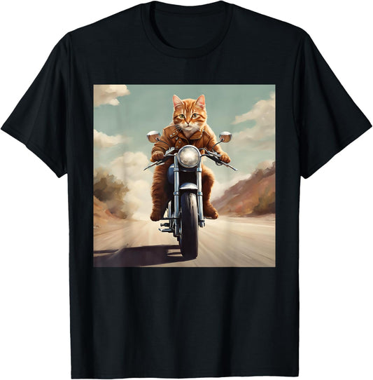 Vintage Cat Motorcycle - Cat Drives Cool Motorcycle T-Shirt