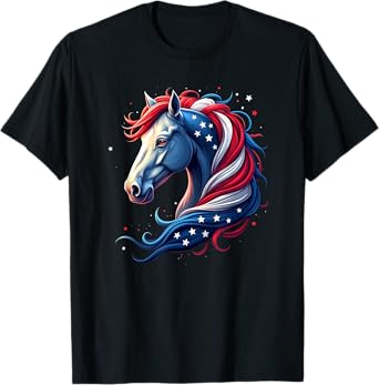 Horse 4th Of July Patriotic Horse American Flag T-Shirt