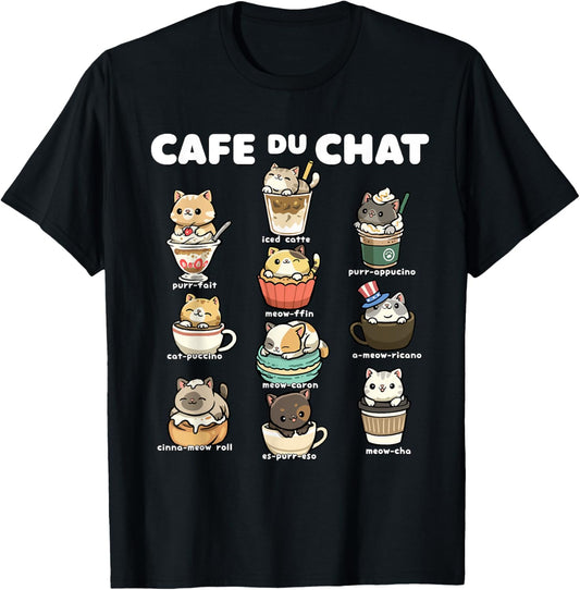 Cafe du Chat Cute Coffee Cats Kawaii Pun T-Shirt