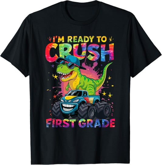 Retro I’m Ready to Crush First Grade Dinosaur Back To School T-Shirt