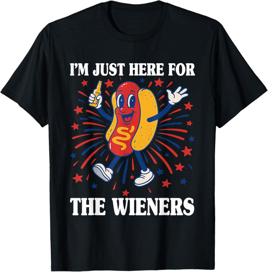 Just Here For The Wieners Patriotic Hot Dog 4th July Hot Dog T-Shirt