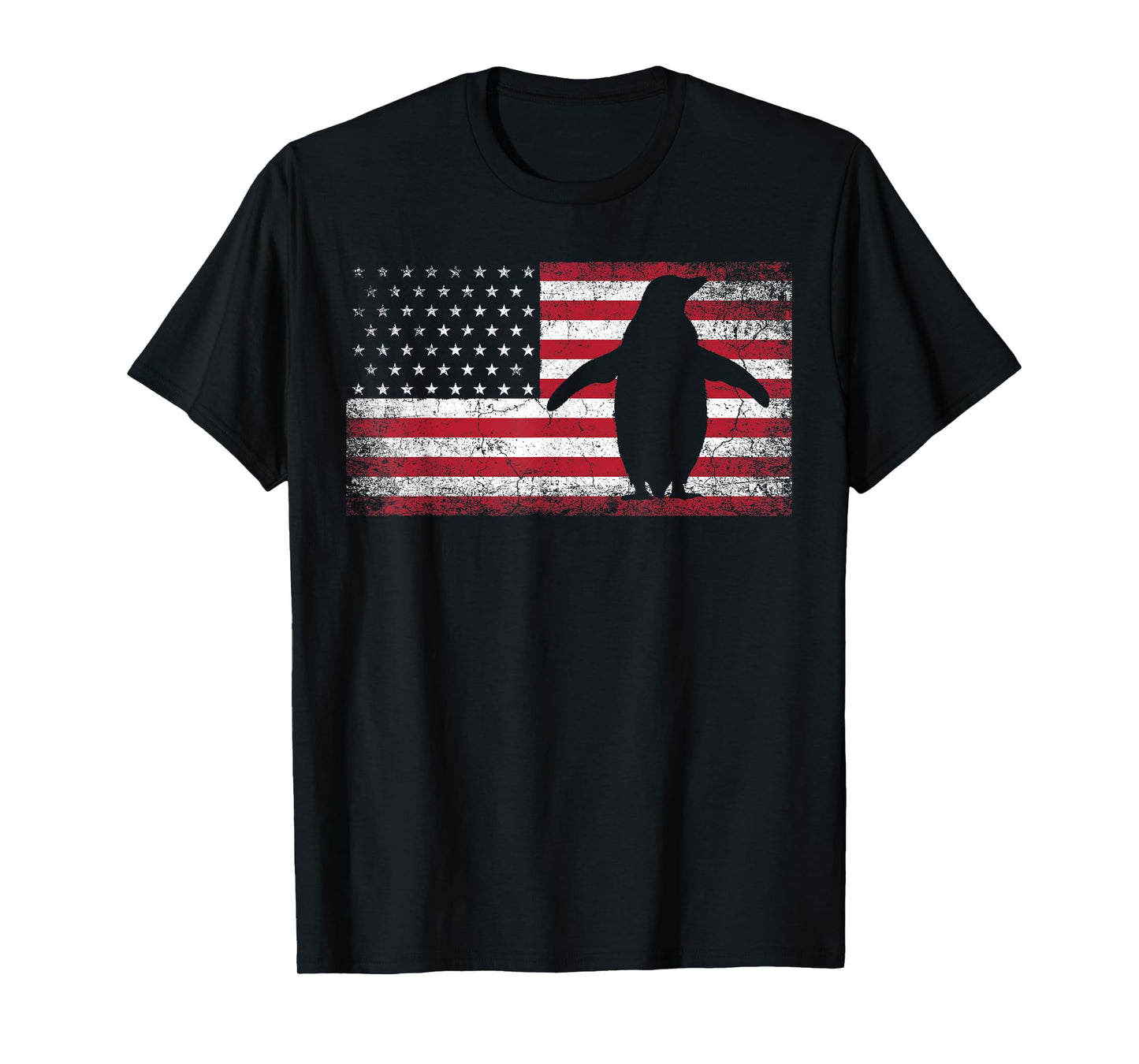 American Flag Penguin Bird 4th of July Retro Men Women USA T-Shirt