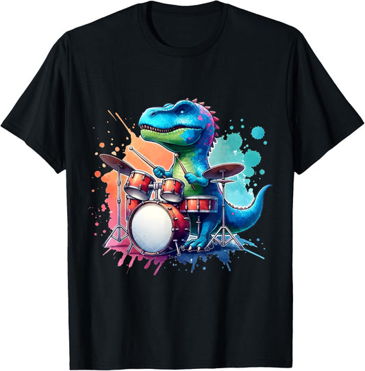 Funny Dinosaur Musician T Rex Drummer Men Boys Gifts Drums T-Shirt