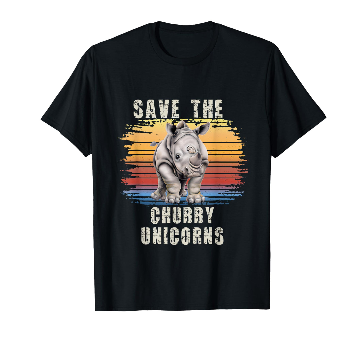 Save The Chubby Unicorns Retro Sunset Rhino Funny T-Shirt