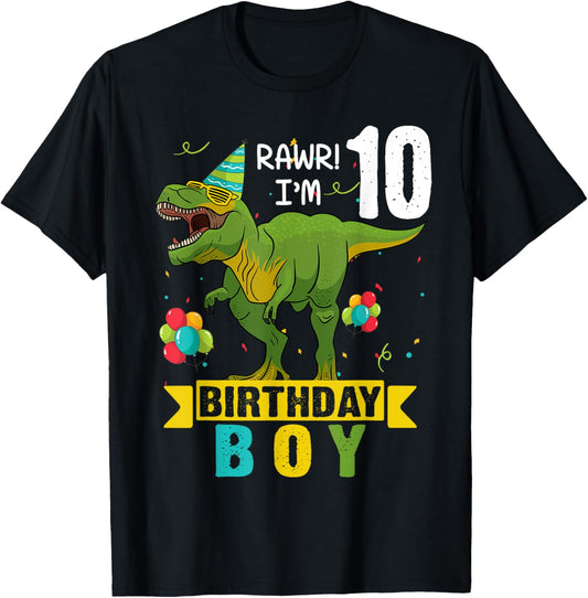 10 Year Old Shirt 10th Birthday Boy T Rex Dinosaur T-Shirt