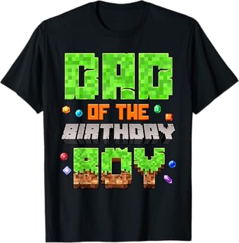 Dad Of The Birthday Boy Pixel Gaming Video Game Family Kids T-Shirt