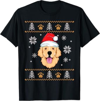 Ugly Christmas Golden Retriever Xmas Dog Lover Santa Kids T-Shirt