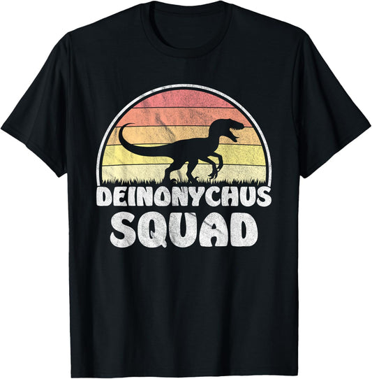 Deinonychus Squad - Retro Sunset Dinosaur T-Shirt