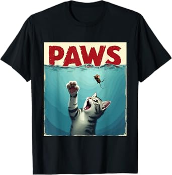 PAWS Parody Cat Mouse Humorous Cute Funny Cat Chasing Mouse T-Shirt