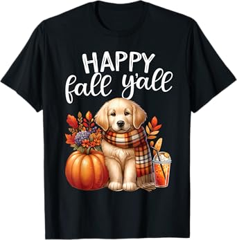 Golden Retriever Dog pumpkin spice Happy Fall Yall autumn T-Shirt