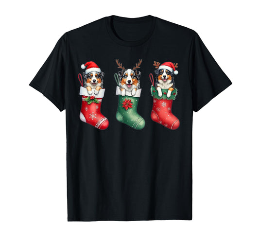 Christmas Pajama Australian Shepherd Dog Lover Xmas Socks T-Shirt